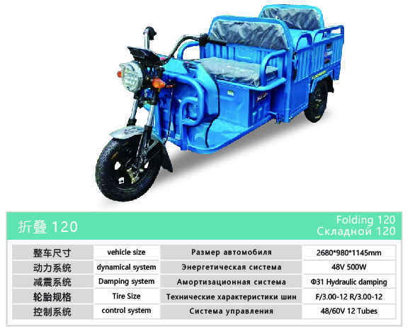 Folding 120 Electric Cargo Tricycle - Blue Version