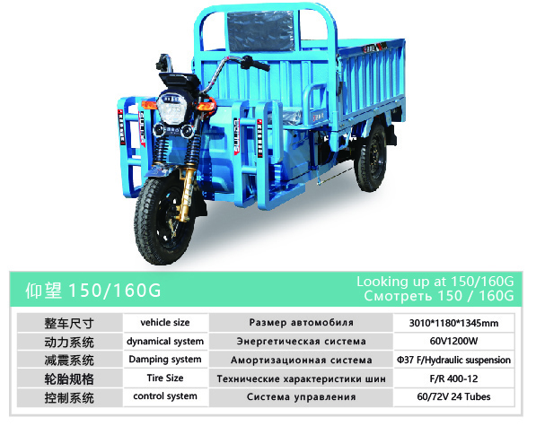 Looking Up at 150/160G Electric Cargo Tricycle